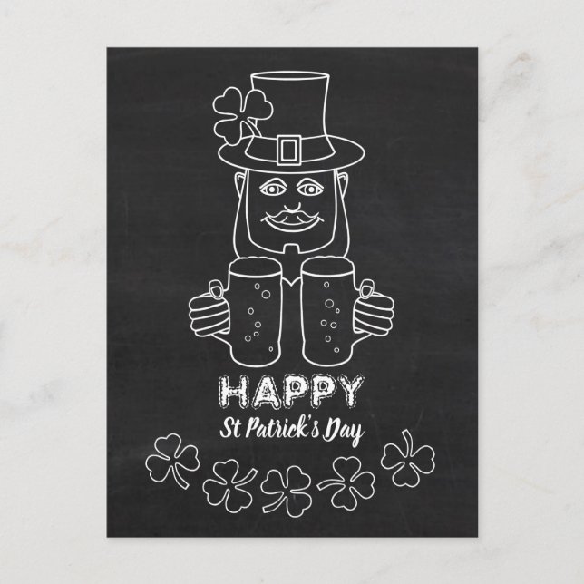 Carte Postale Chalkboard Leprechaun, Saint Patrick's Day (Devant)