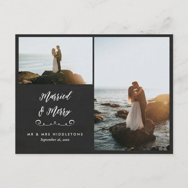 Carte Postale Chalkboard Marié & Joyeux | Photo de Noël (Devant)