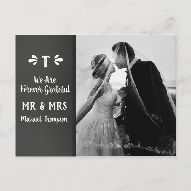 Carte Postale Chalkboard Monogram Merci photo Mariage (Devant)