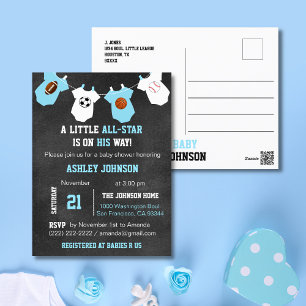 Carte Postale Chalkboard Sports Petit Baby shower TOUS ÉTOILES