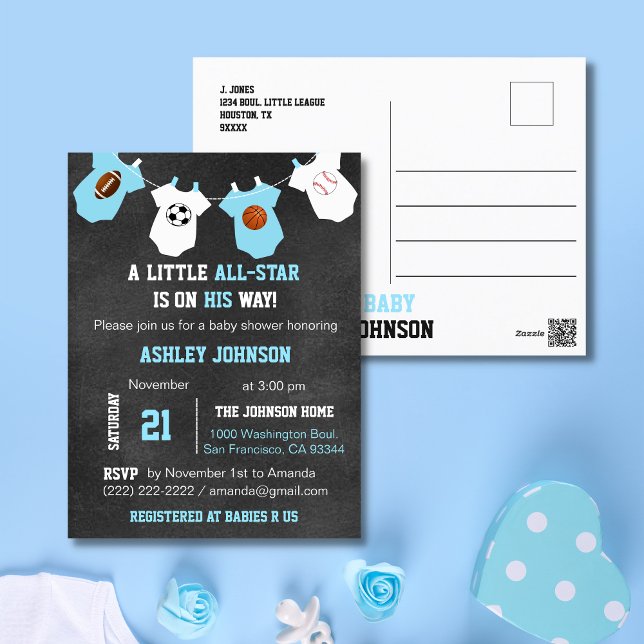 Carte Postale Chalkboard Sports Petit Baby shower TOUS ÉTOILES (Créateur téléchargé)