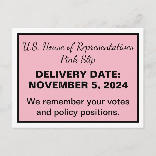 Carte Postale Chambre des représentants rose pour les élections  (Devant)