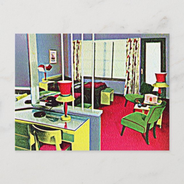 Carte Postale Chambre d'hôtel Retro (Devant)