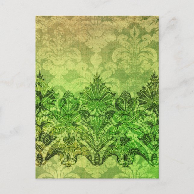 CARTE POSTALE CHAMBRE, LACE & DAMASK : VERT DU PRINTEMPS (Devant)