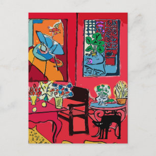 Carte Postale Chambre rouge avec chat noir