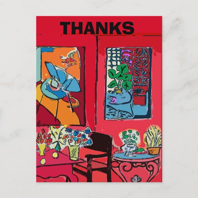 Carte Postale Chambre rouge avec chat noir (Devant)