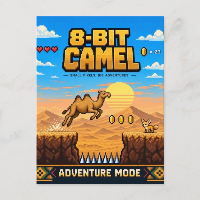 Carte Postale Chameau, Rétro Pixel Art 8-Bit (Devant)
