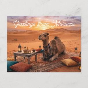 Carte Postale Chameau se reposant sur un tapis avec un service à