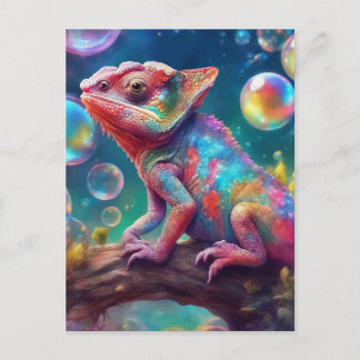 Carte Postale Chameleon with bubbles