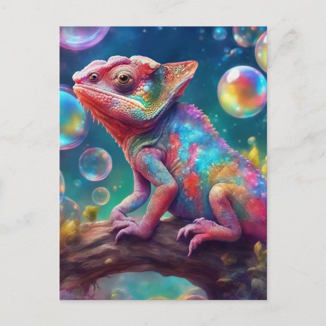 Carte Postale Chameleon with bubbles (Devant)