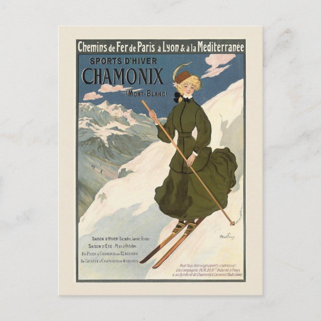 Carte Postale Chamonix Mont Blanc Ski Vintage Français (Devant)