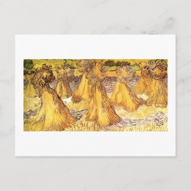 Carte Postale Champ avec piles de blé Van Gogh Art (Devant)