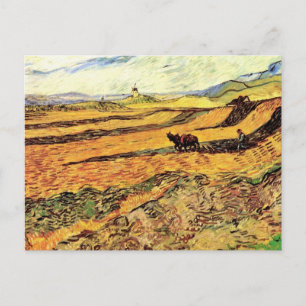 Carte Postale Champ avec Plowman et Mill par Vincent van Gogh