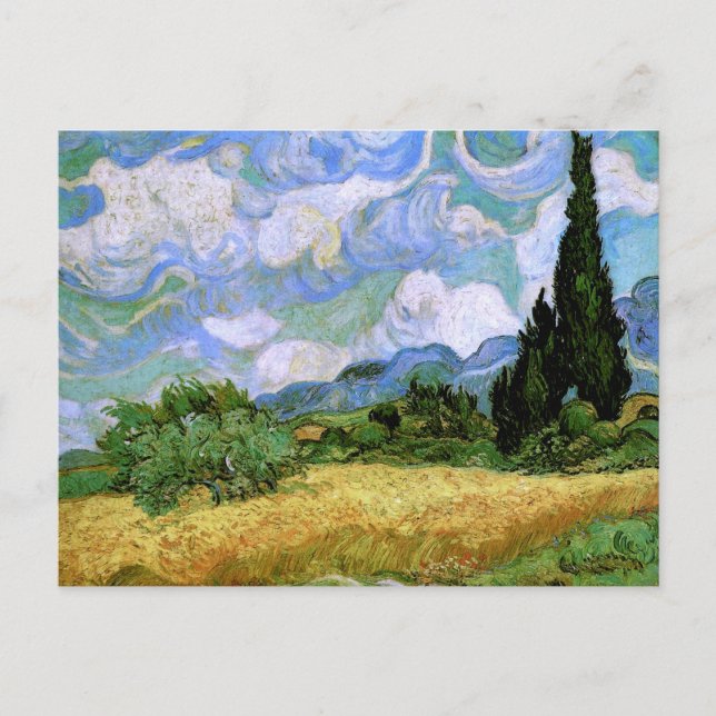 Carte Postale Champ blé avec Cypress Van Gogh Art (Devant)