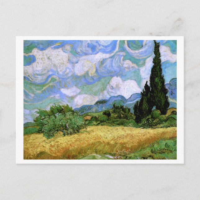 Carte Postale Champ blé avec Cypress Van Gogh Art (Devant)