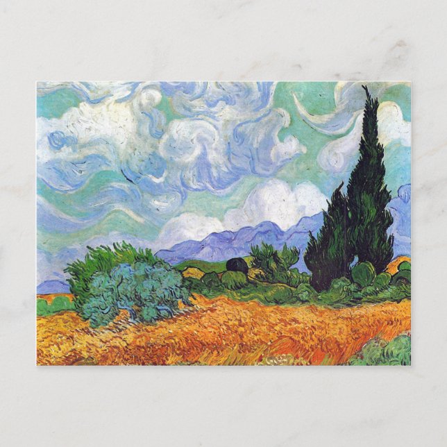 Carte Postale Champ blé avec Cypress Van Gogh Art (Devant)