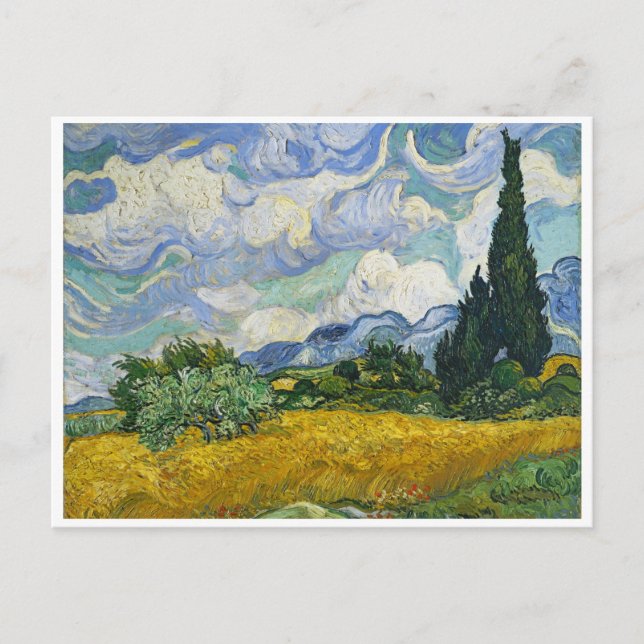 Carte Postale Champ de blé avec Cyprès, Vincent van Gogh (Devant)