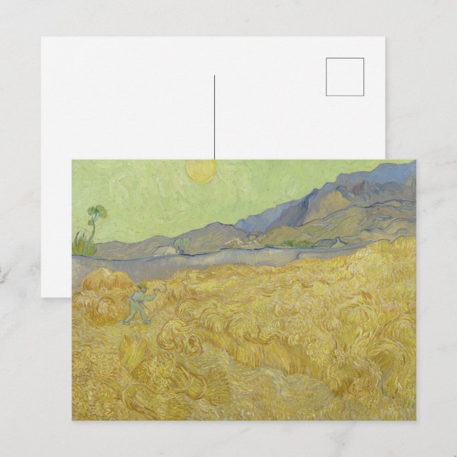 Carte Postale Champ de blé avec faucheur de Van Gogh - Soleil do (Devant / Derrière)