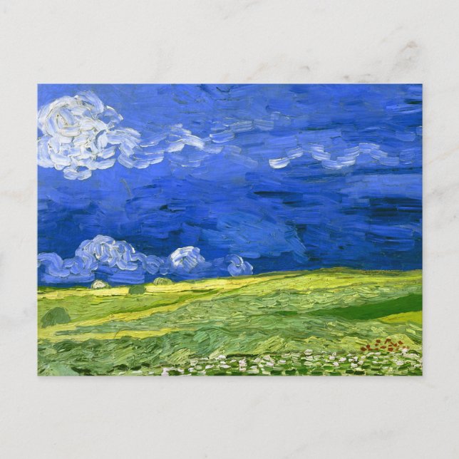 Carte Postale Champ de blé sous ciel nuageux Van Gogh Art (Devant)