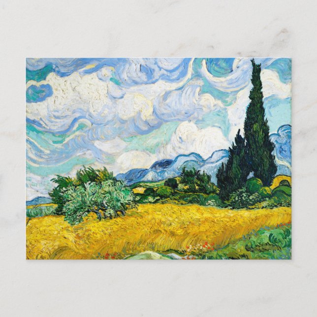 Carte Postale Champ de blé Vincent Van Gogh avec Cyprès (Devant)