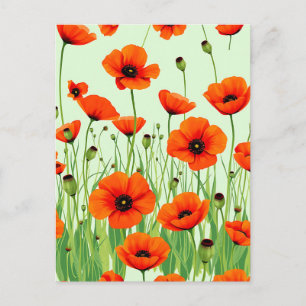 Carte Postale Champ de coquelicots orange vibrant aquarelle été