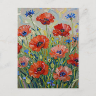 Carte Postale Champ de Coquelicots Rouges Impressionniste