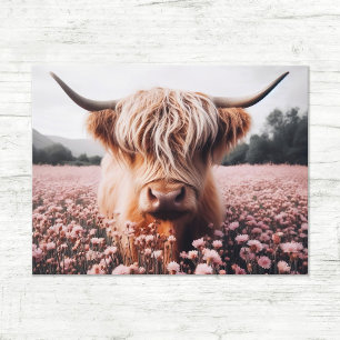Carte Postale Champ de Fleur sauvage écossais Highland Cow