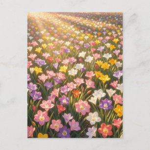 Carte Postale Champ de fleurs de lys arc-en-ciel vibrant