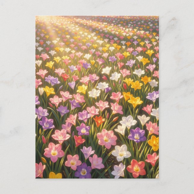 Carte Postale Champ de fleurs de lys arc-en-ciel vibrant (Devant)