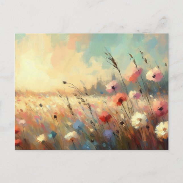 Carte Postale Champ de fleurs d'été Scène de nature Impressionni (Devant)