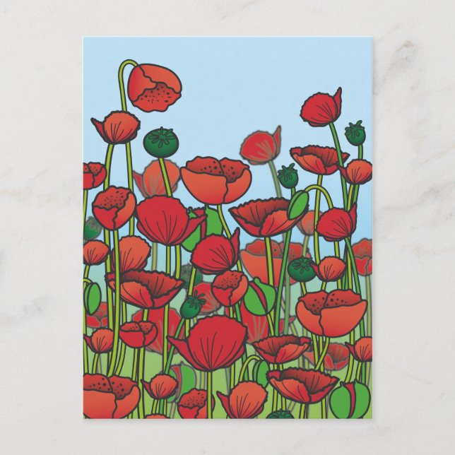 Carte Postale Champ de fleurs rouges de pavot (Devant)