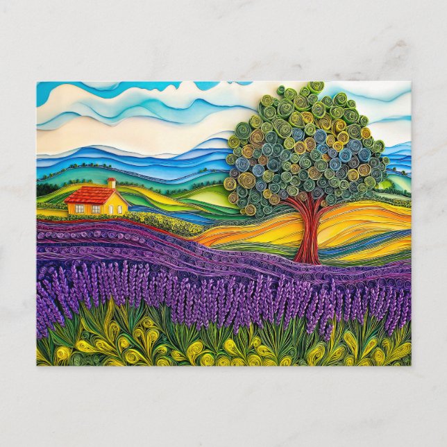 Carte Postale Champ de lavande de Provence dans le style quillin (Devant)