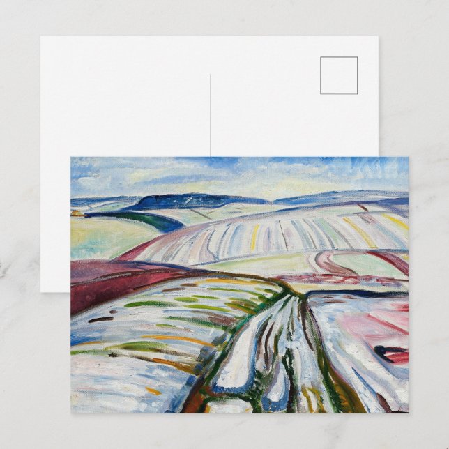 Carte Postale Champ de neige hivernal expressionniste de Munch (Devant / Derrière)
