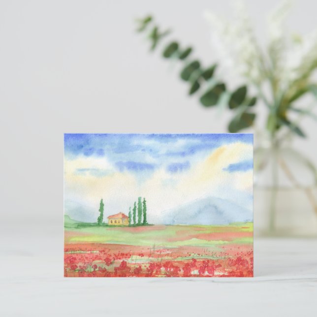 Carte Postale Champ de pavots en Toscane (Debout devant)