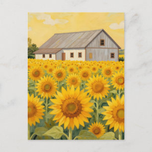 Carte Postale Champ de Tournesols Paysage Rustique de Grange