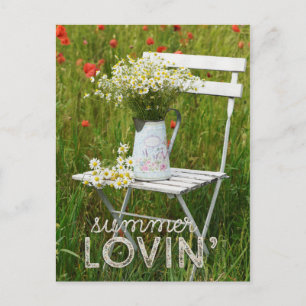 Carte Postale Champ d'été Fleurs sauvages Poppies + Texte