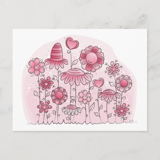 Carte Postale Champ Fleur Imaginaire rose (Devant)