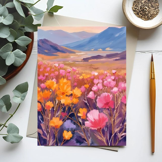 Carte Postale Champ fleur sauvage | Peinture du paysage floral (Créateur téléchargé)