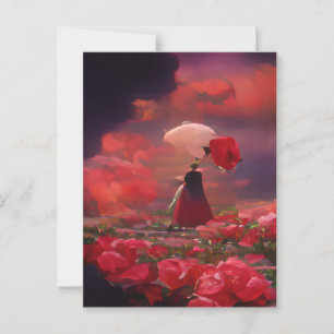 Carte Postale Champ Rose Imaginaire sous le ciel