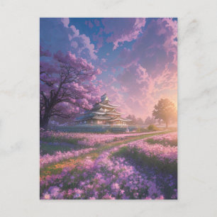 Carte Postale Champ rose vif, Villa japonaise