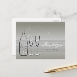 Carte Postale Champagne Argent Bubbly Merci Mariage élégant