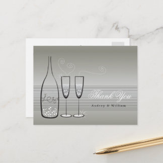 Carte Postale Champagne Argent Bubbly Merci Mariage élégant