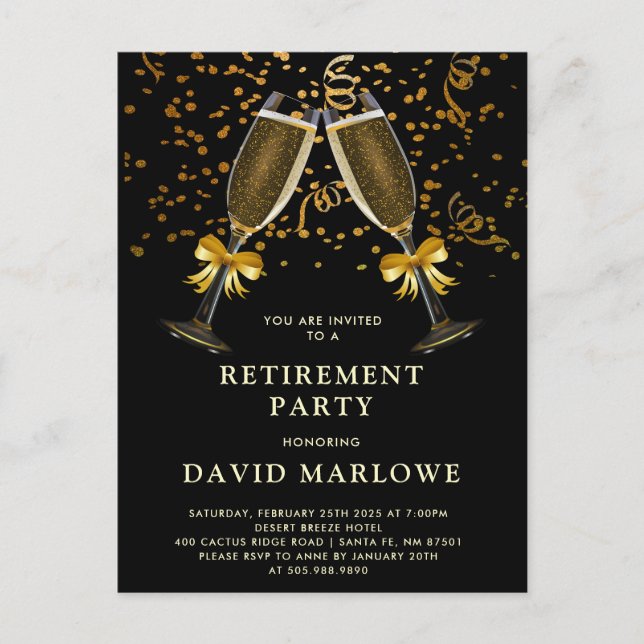 Carte Postale Champagne Confetti Black Gold Glitter (Devant)