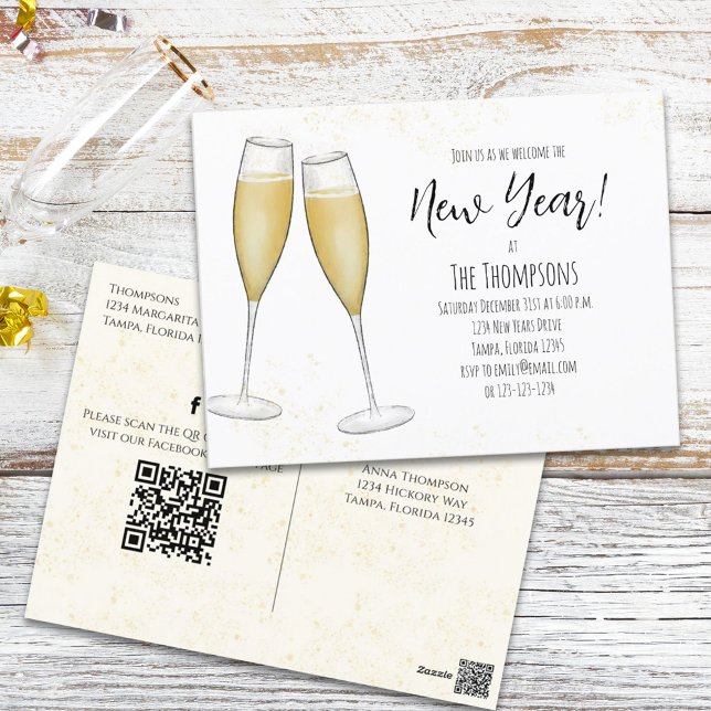 Carte Postale Champagne de la nouvelle année Code QR pré-traité (Créateur téléchargé)