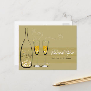 Carte Postale Champagne d'or Bubbly Merci de mariage élégant