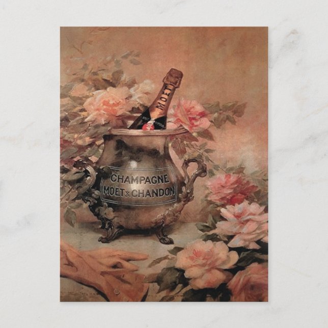 Carte Postale Champagne et Rose (Devant)