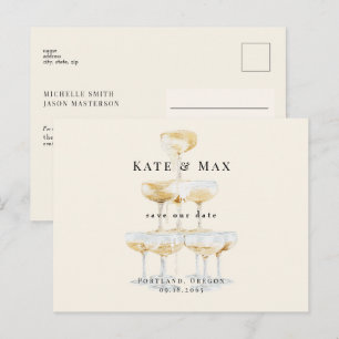 Carte Postale Champagne Modern Cream Wedding Sauvez la Date II