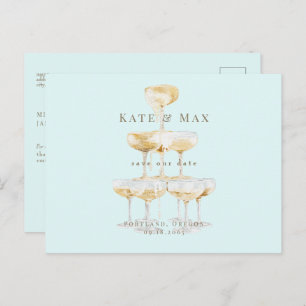 Carte Postale Champagne Modern Seafoam Mariage Enregistrer la da