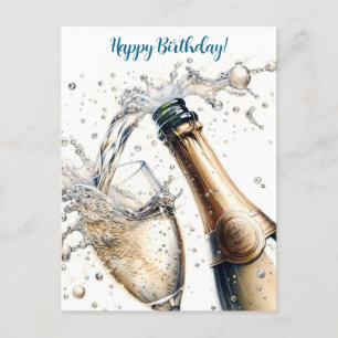 Carte Postale Champagne pétillant Joyeux Anniversaire