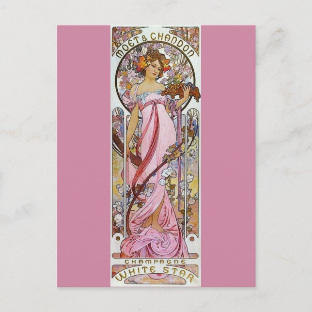 Carte Postale Champagne rose - Art Nouveau (Devant)